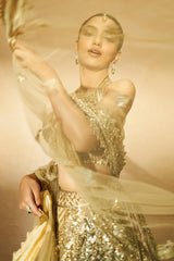 Ahsaas Channa In Gold Tulle Lehenga Choli Set