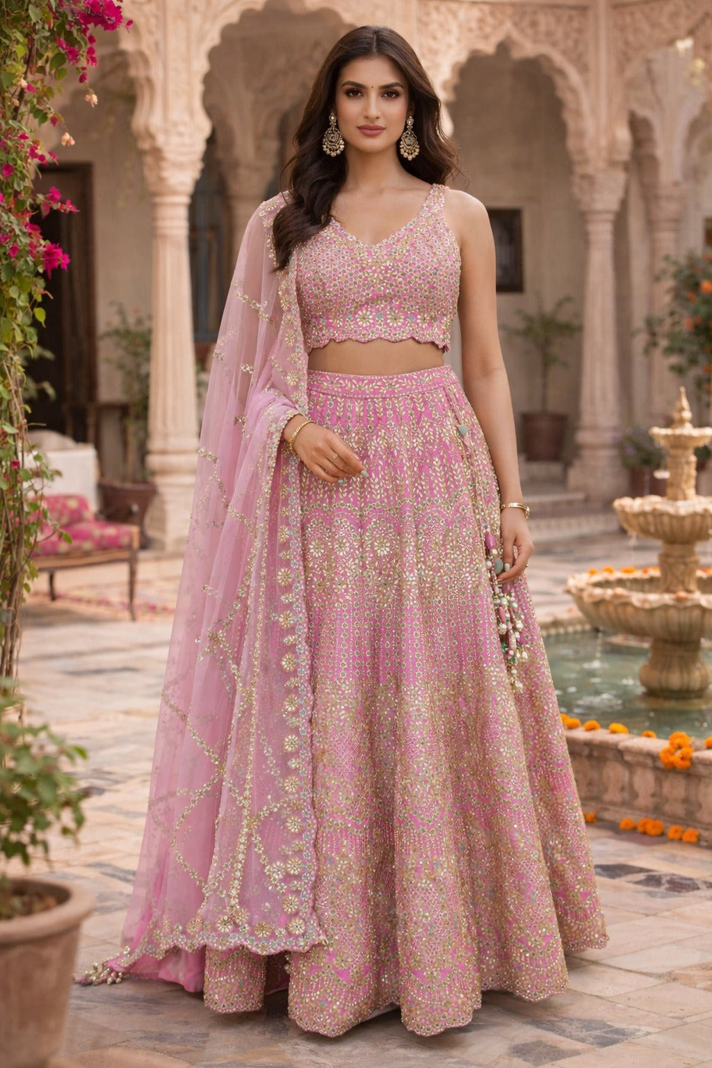 Pink Taffeta Lehenga Choli Set