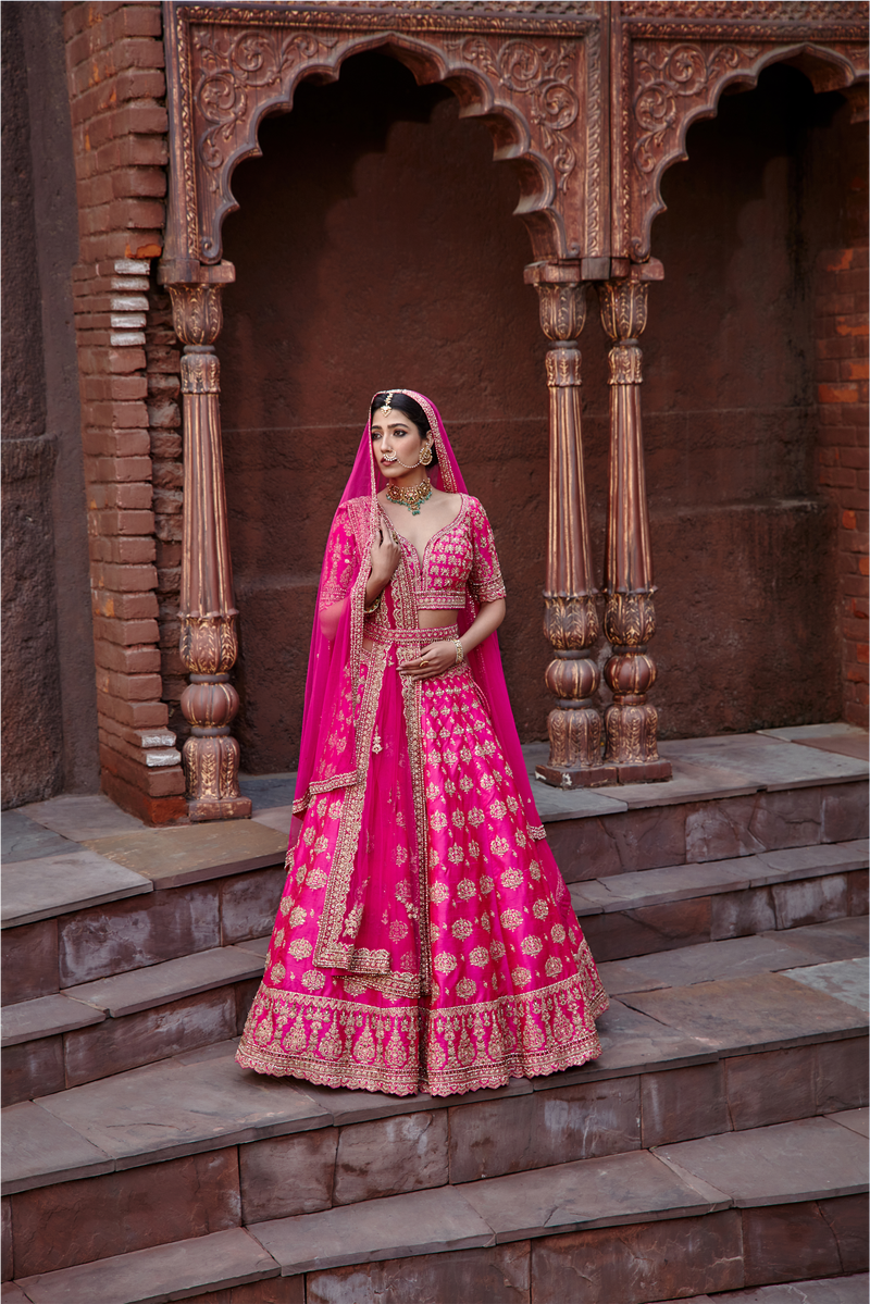 Fuchsia Raw Silk Lehenga Set