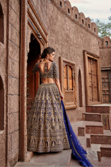 Navy Velvet Lehenga Set With Dori Work