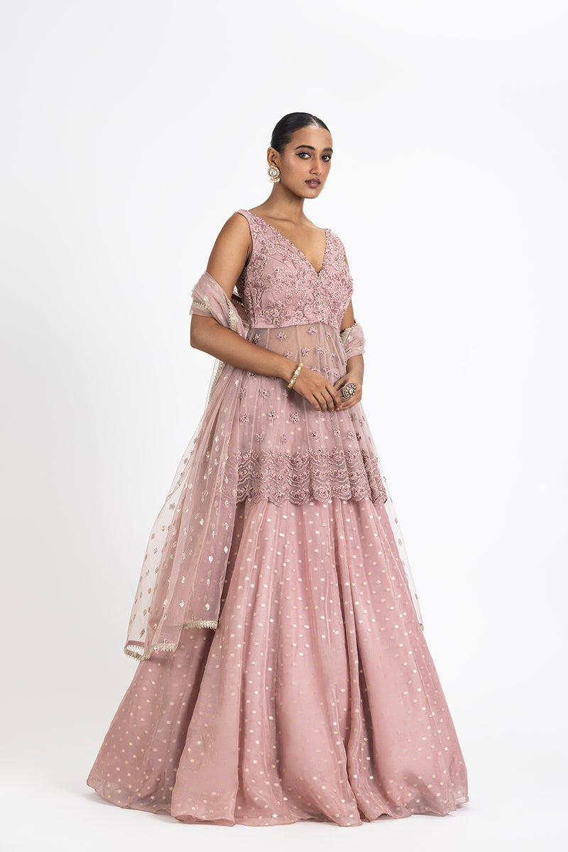 OLD ROSE LEHENGA PEPLUM SET