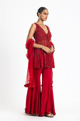 Krishna Talesara In RED SHARARA SET