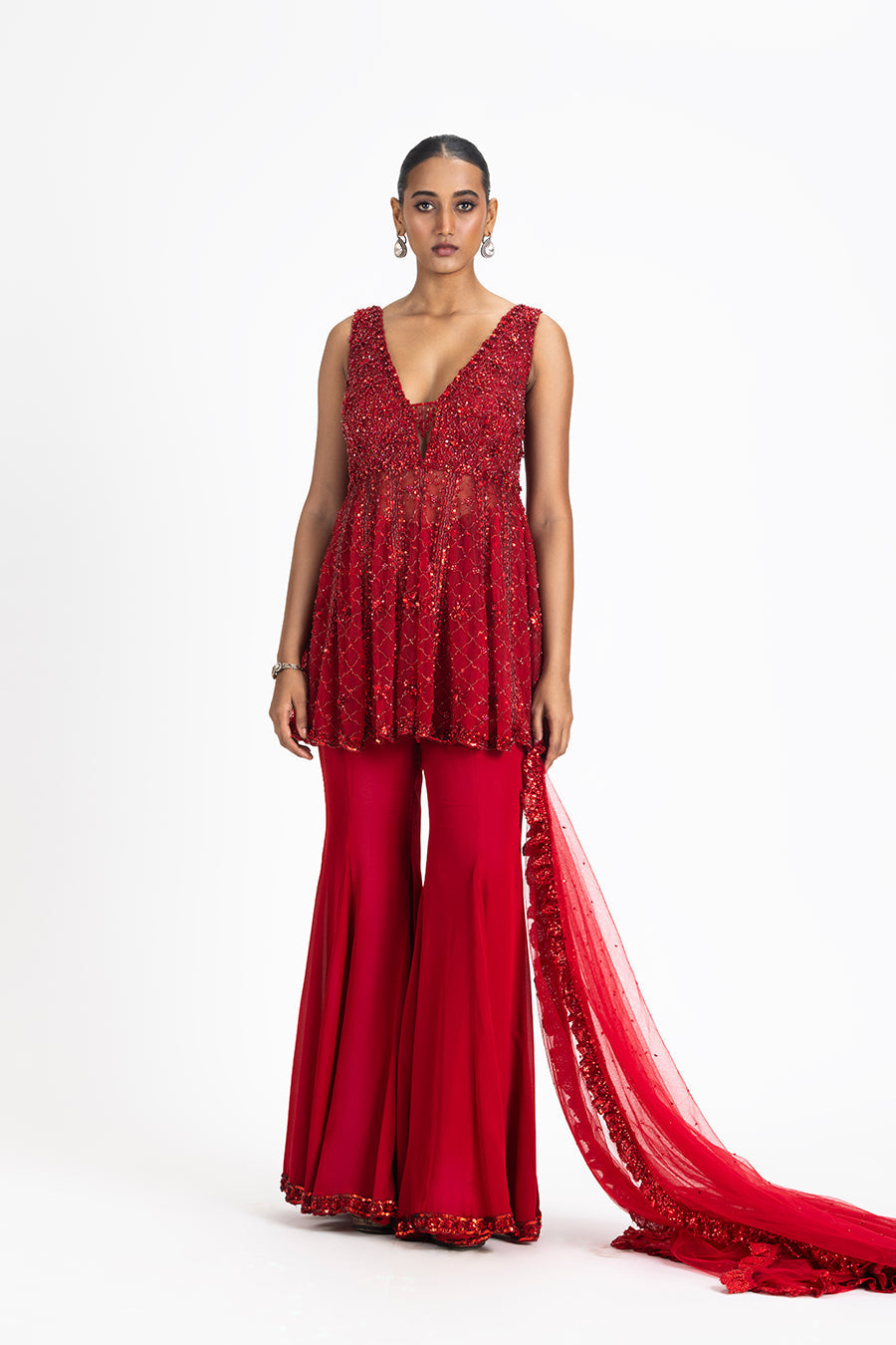 Krishna Talesara In RED SHARARA SET