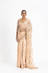 NUDE SATIN DRAPED SAREE