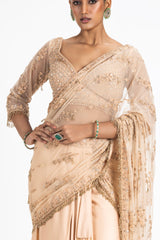 NUDE SATIN DRAPED SAREE