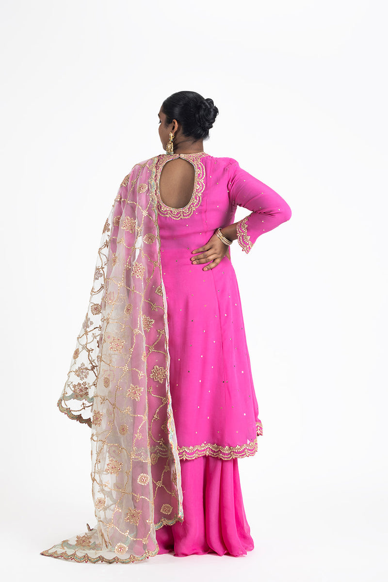 FUCHSIA KALIDAR AND SHARARA WITH AQUA ODHINI