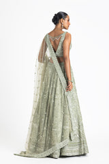 SAGE GREEN TULLE LEHENGA SET