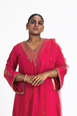 RED DUPION KURTA WITH SATIN PALAZO