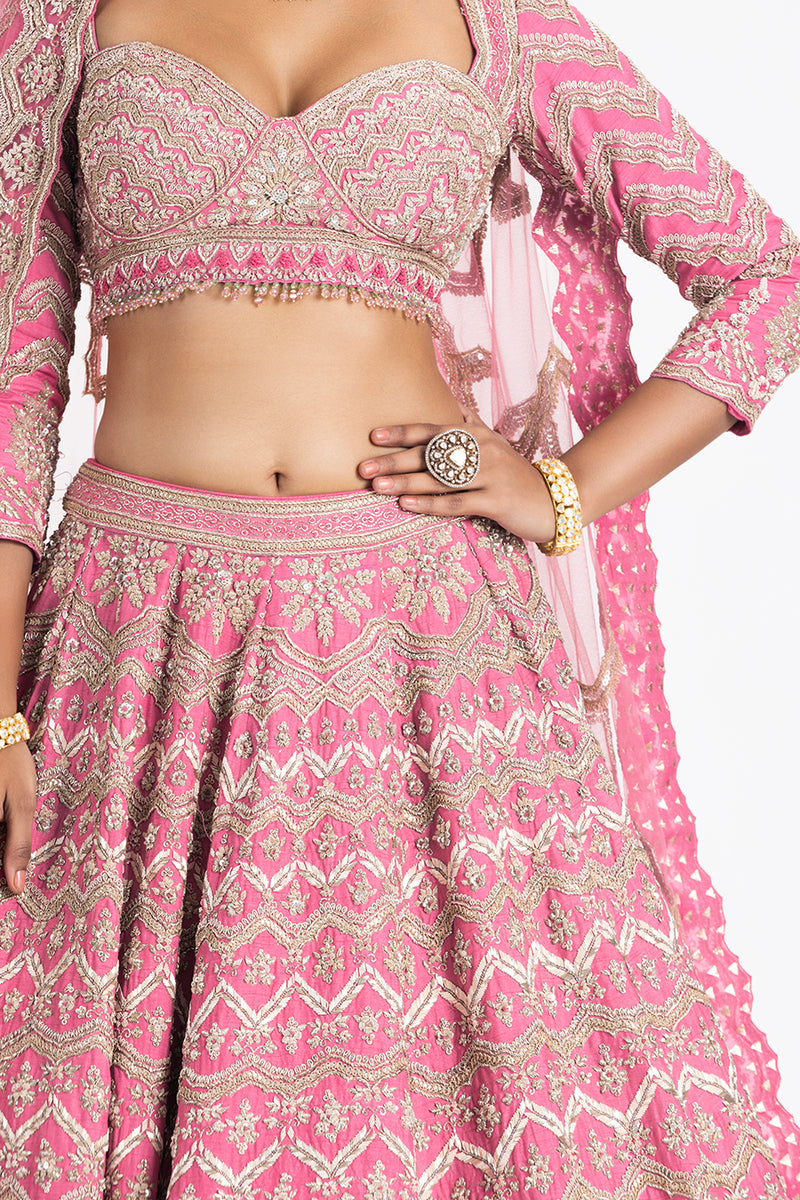 PINK RAW SILK LEHENGA SET