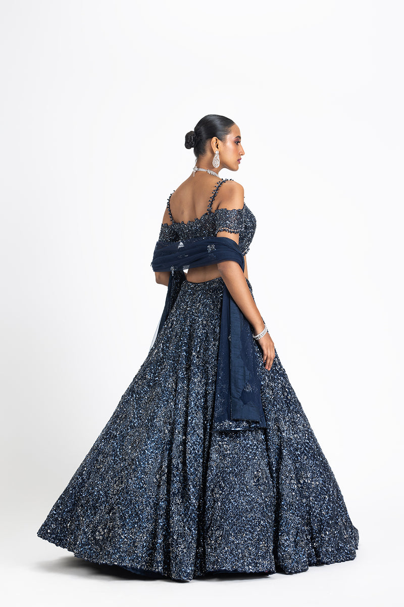 NAVY BLUE NET LEHENGA SET