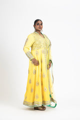 YELLOW OMBRE GEORGETTE KALIDAR JACKET AND SHARARA SET