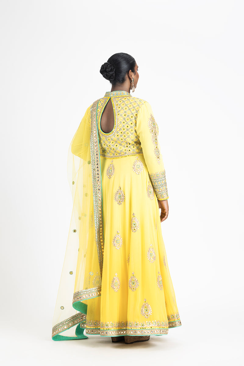 YELLOW OMBRE GEORGETTE KALIDAR JACKET AND SHARARA SET