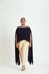 NAVY VELVET PONCHO BROCADE TROUSER SET