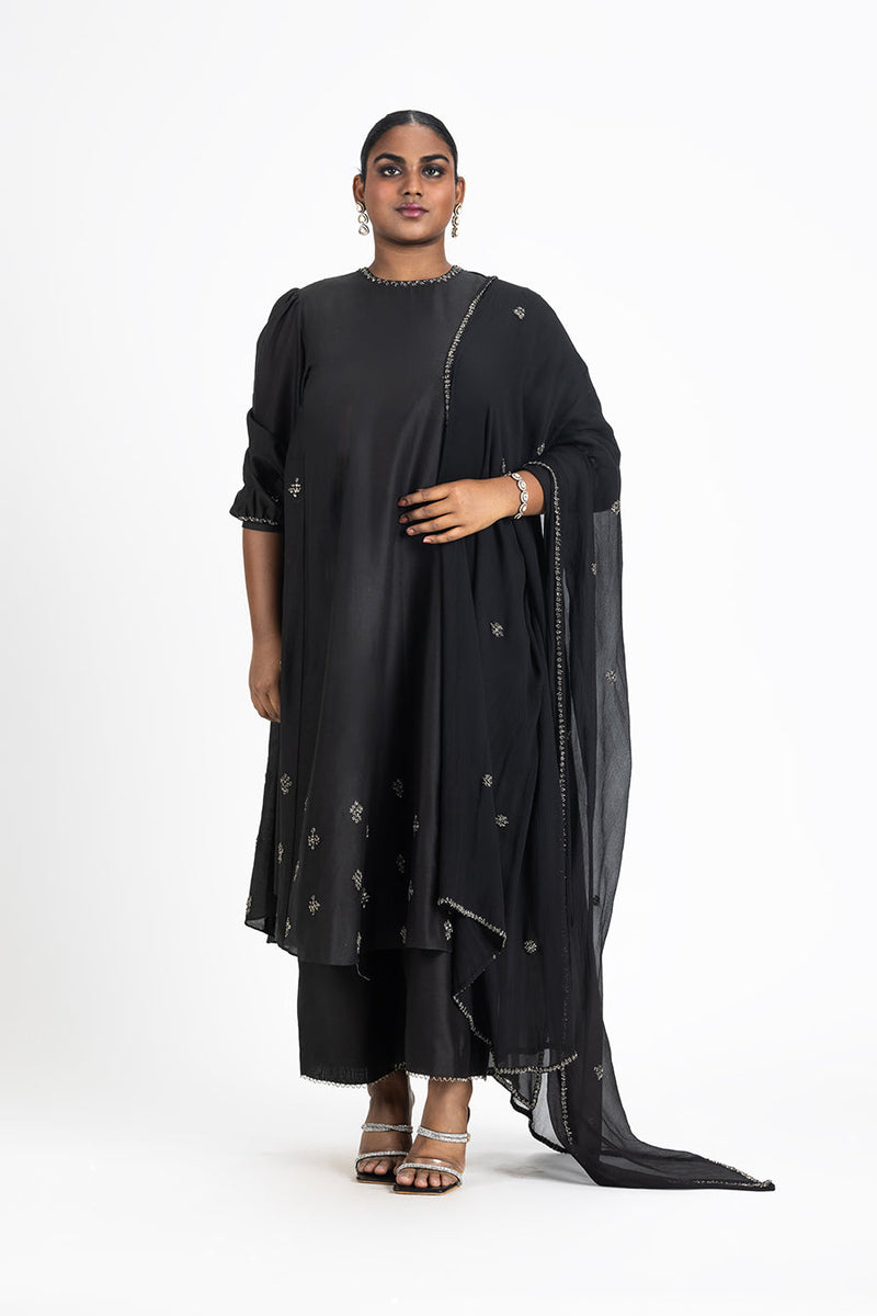 BLACK CHANDERI KURTA PALAZZO SET