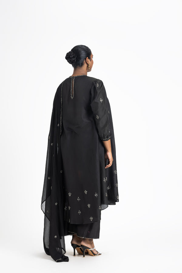 BLACK CHANDERI KURTA PALAZZO SET