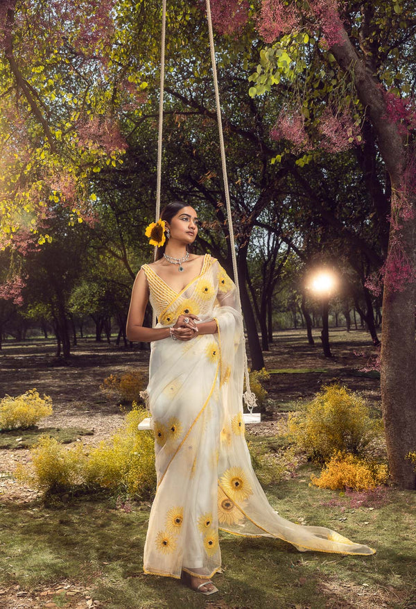 Sunflower Off White Organza Saree