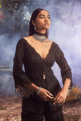 Black Nude Peplum Garara Set With Bustier