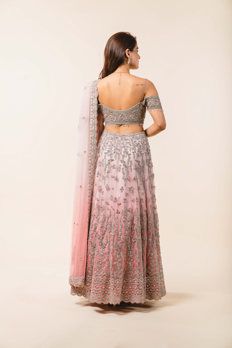 Rose Pink Ombré Tulle Lehenga Choli Set