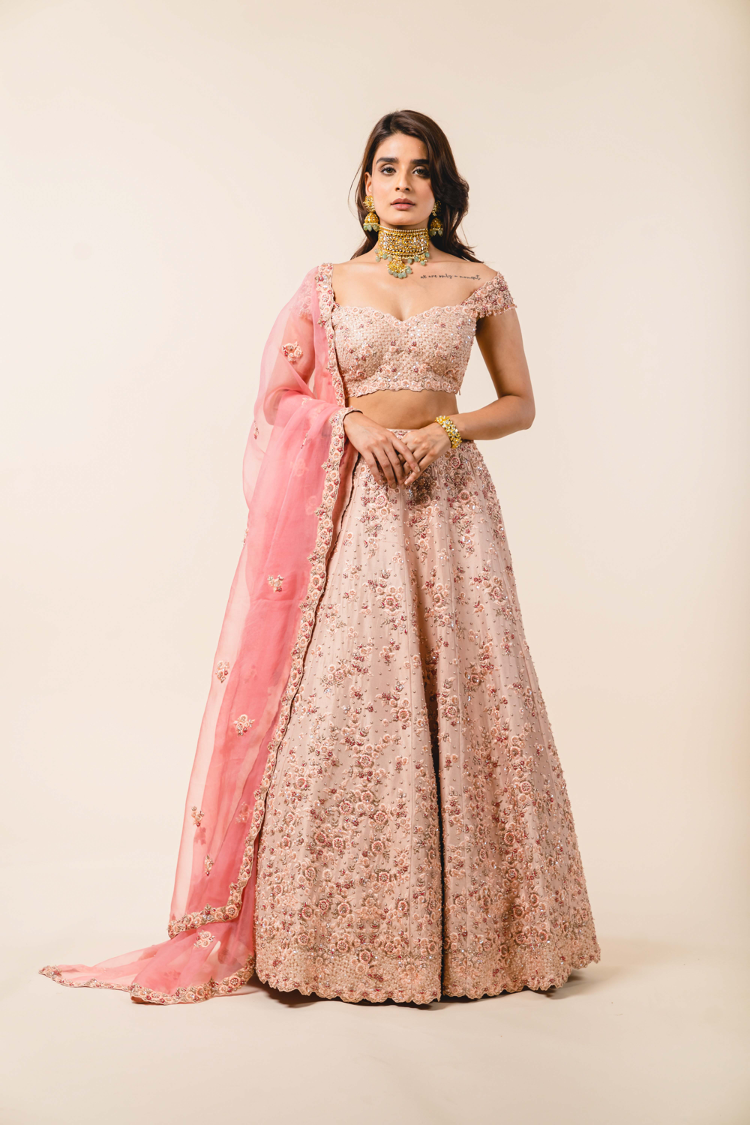 Nude Dupion Silk Lehenga Choli Set