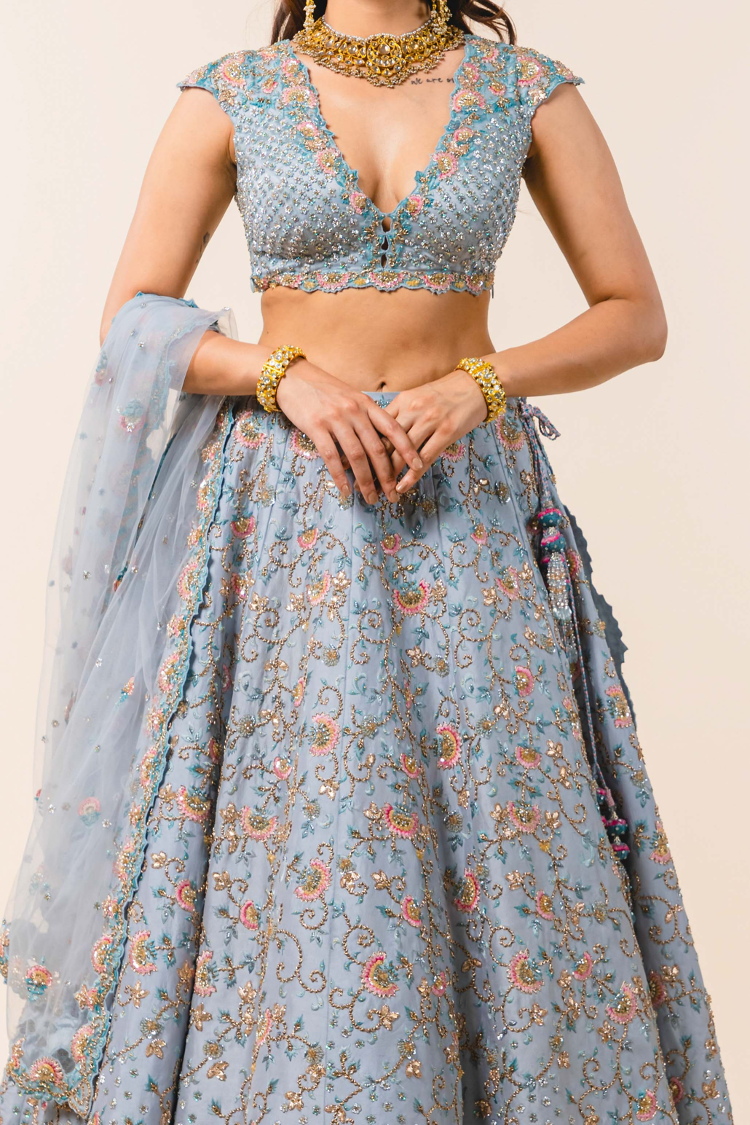 Powder Blue Dupion Lehenga Choli Set