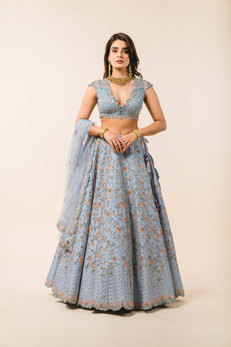 Powder Blue Dupion Lehenga Choli Set