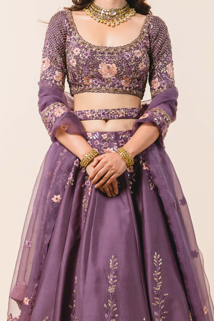 Deep Mauve Dupion Silk Lehenga Choli