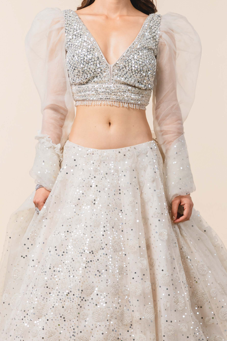 Ivory Organza Lehenga Choli Set