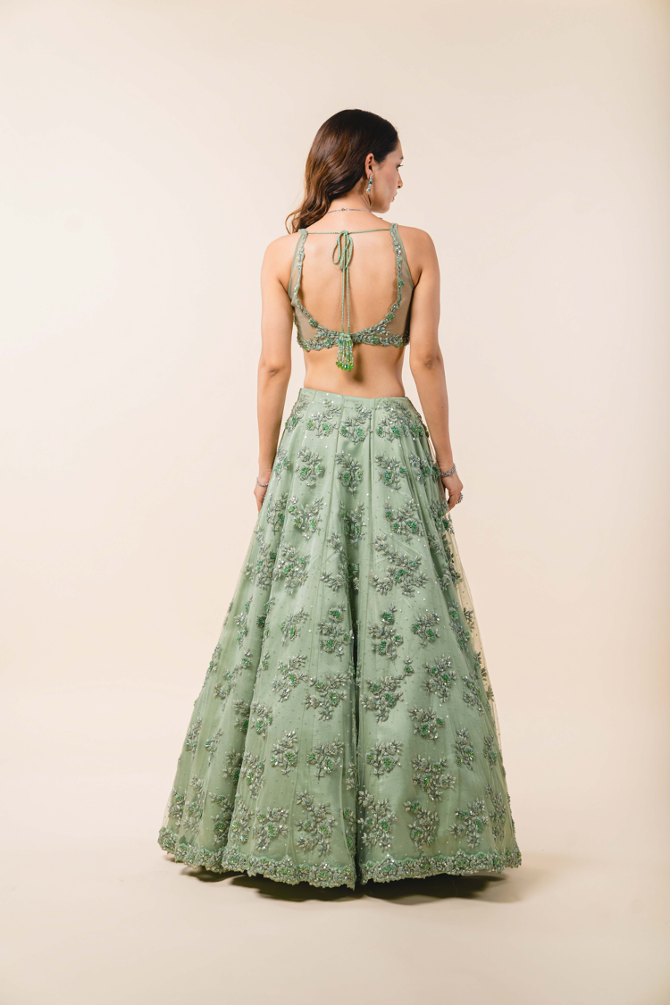 Sage Green Tulle Lehenga Choli Set