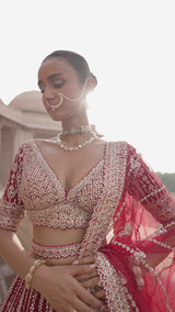 Maroon Raw Silk Lehenga Choli and Worked Belt with Tulle Dupatta