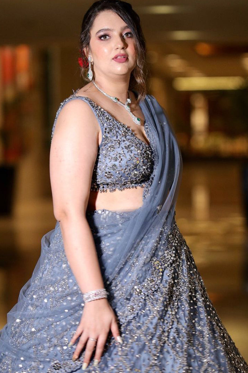 Apoorva Rampal in Charcoal Grey Tulle Lehenga
