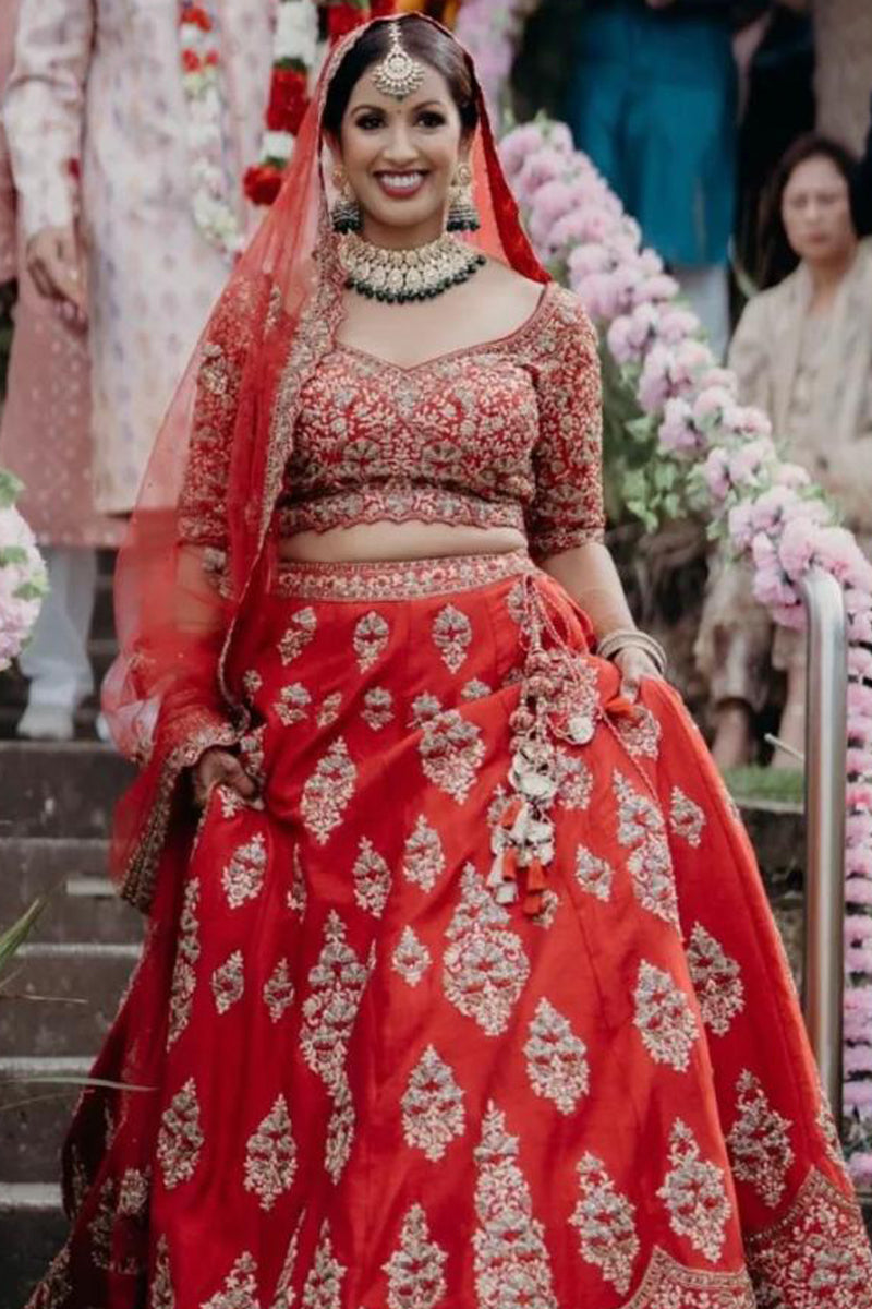 Deepa in Crimson Silk Lehenga Choli Set