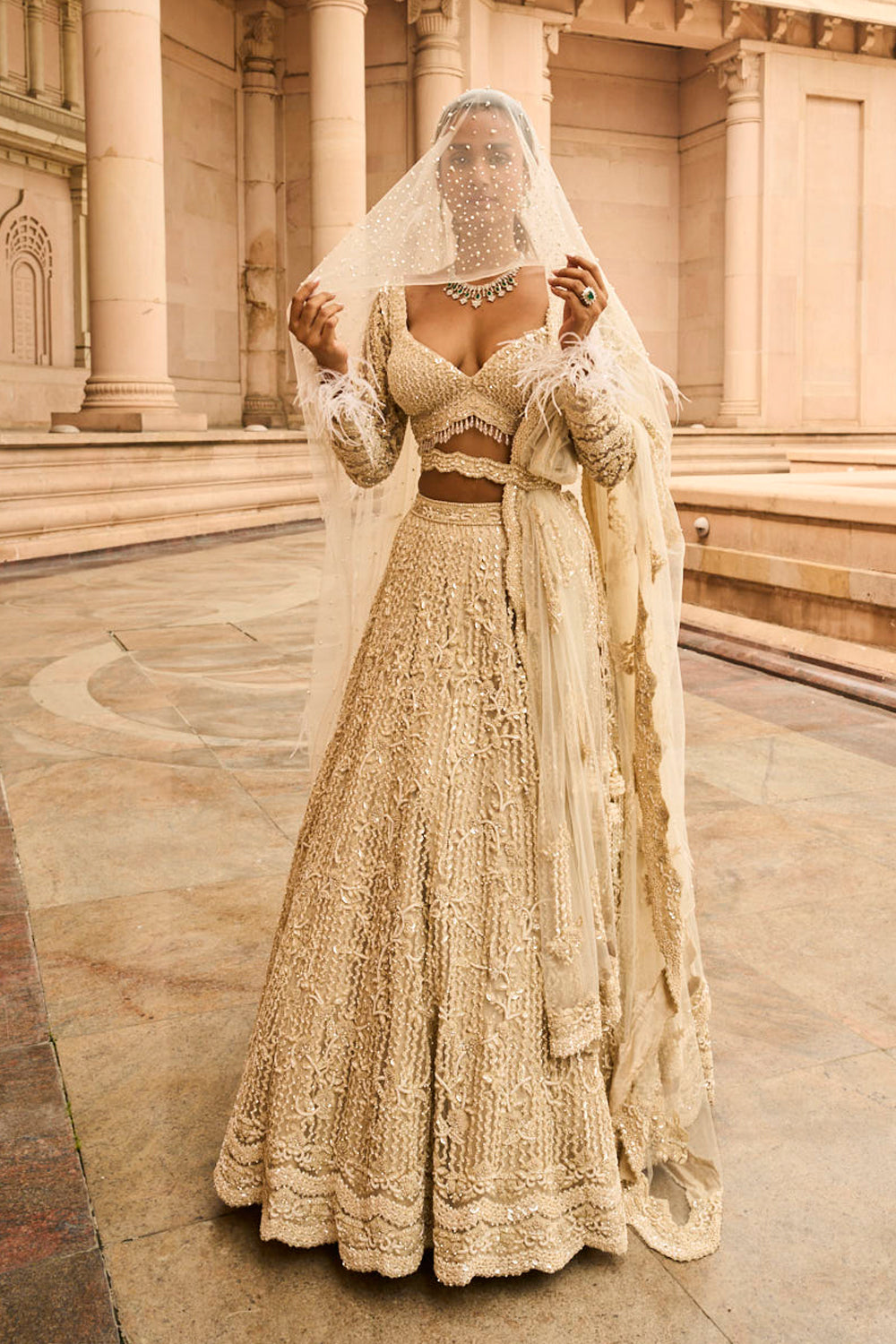 Ivory Tulle Lehenga Choli Dupatta Set with an Optional VEIL M / ADD EXTRA VEIL