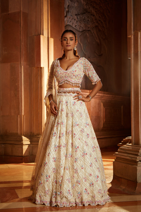 Ivory Tulle Lehenga Choli Set