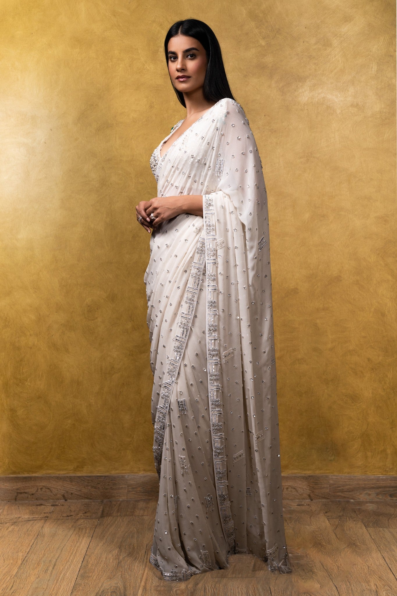 Ivory Georgette Saree