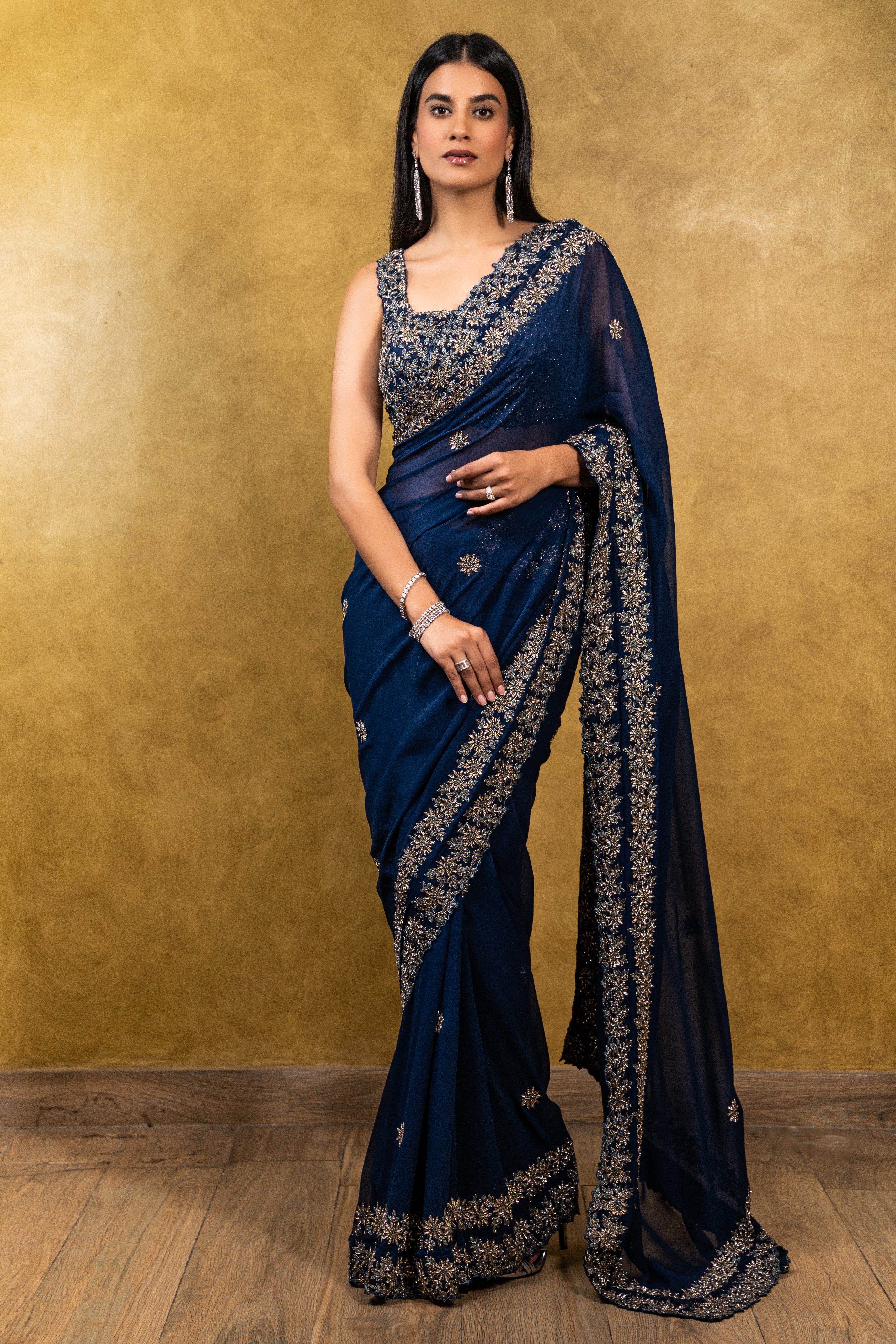 Midnight Blue Georgette Saree