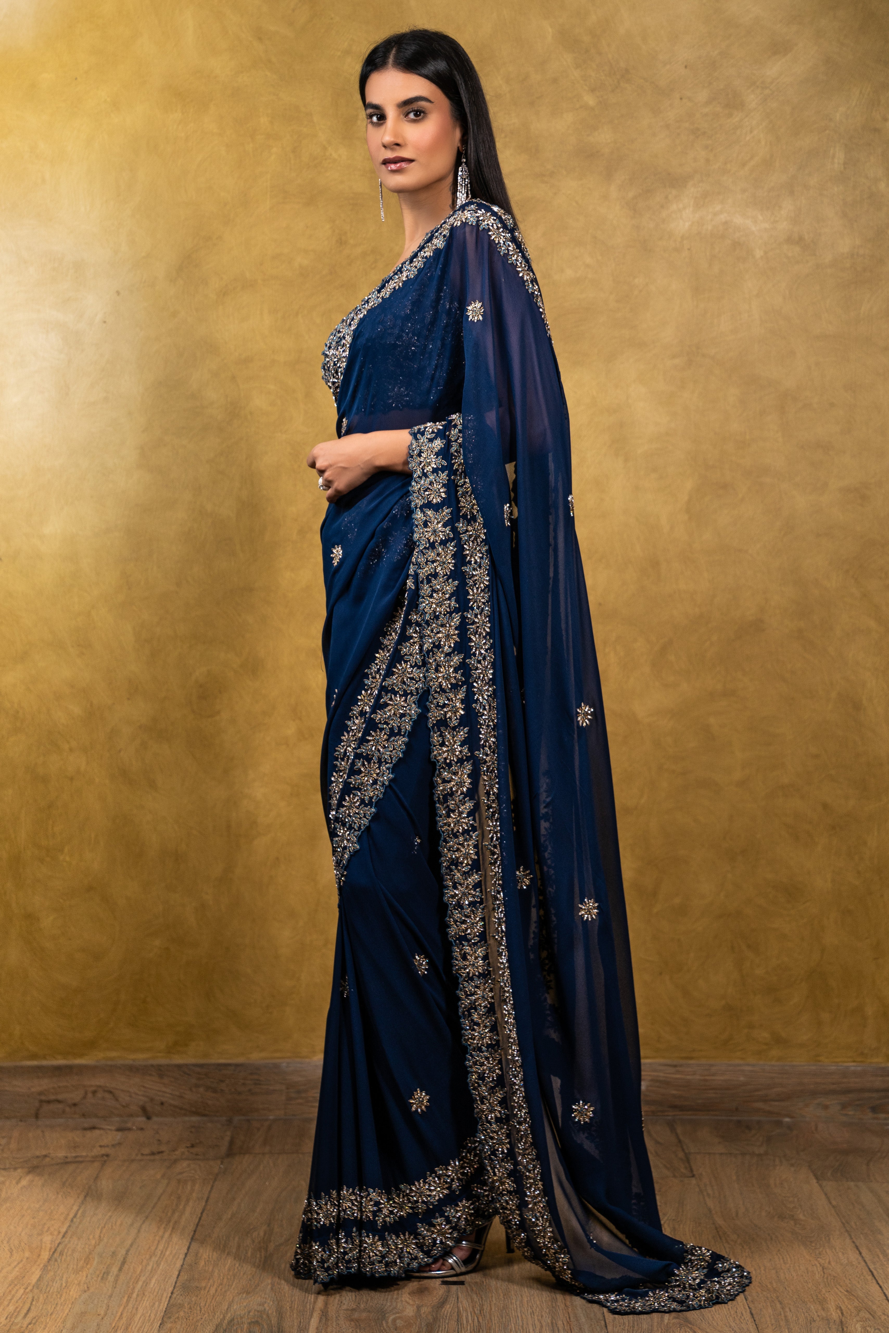 Midnight Blue Georgette Saree