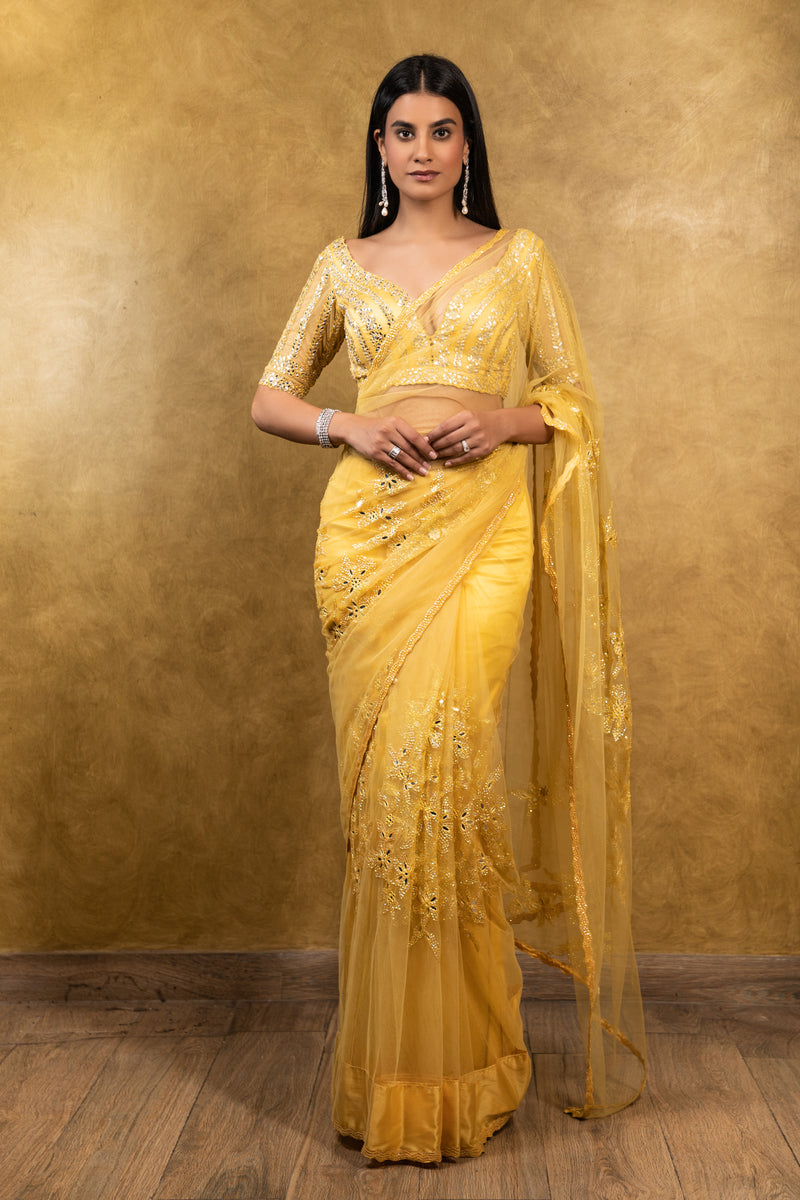 Sunburst Yellow Tulle Saree