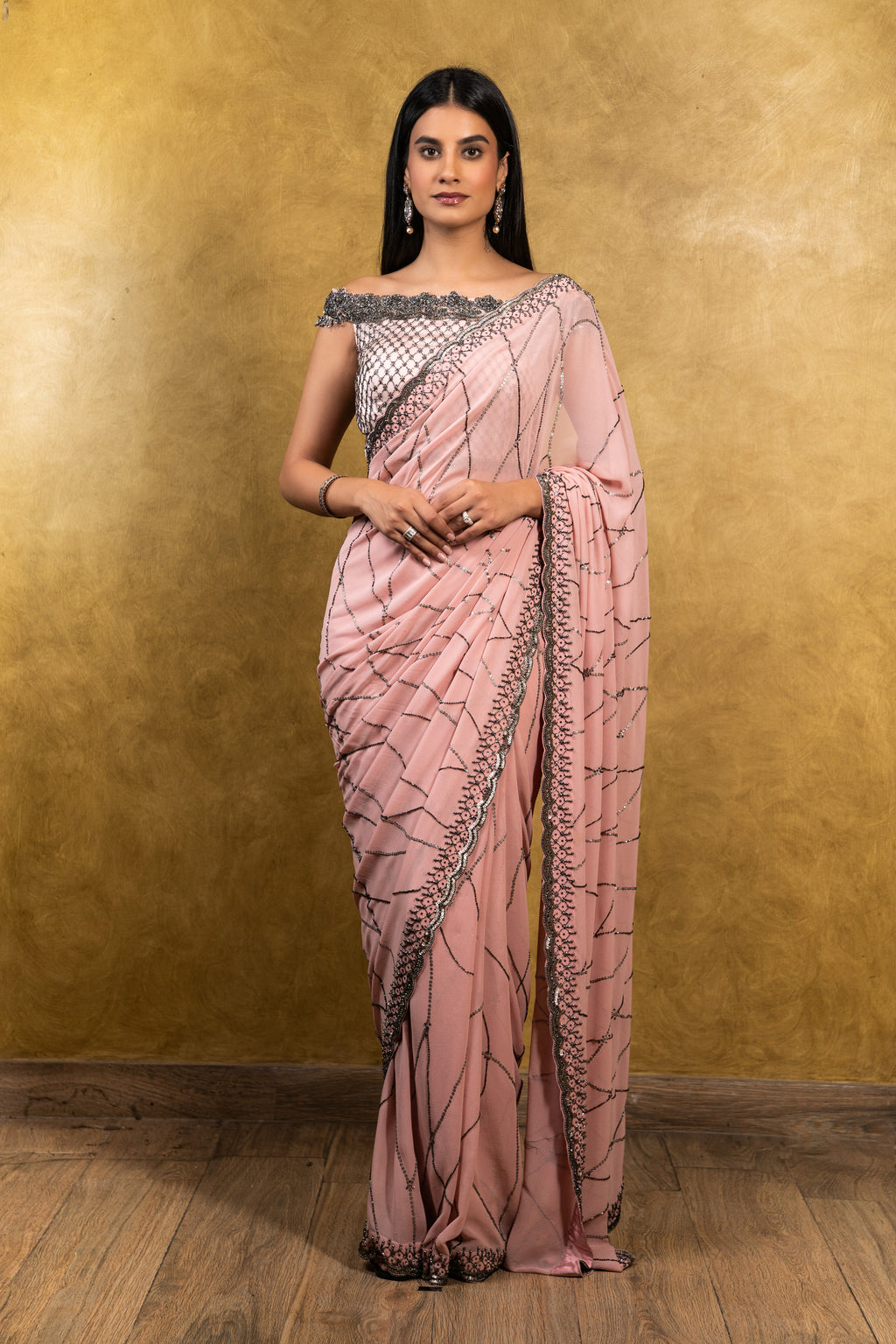 Blush Pink Net Saree – Nitika Gujral