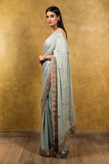 Jade Green Chiffon Booti Saree