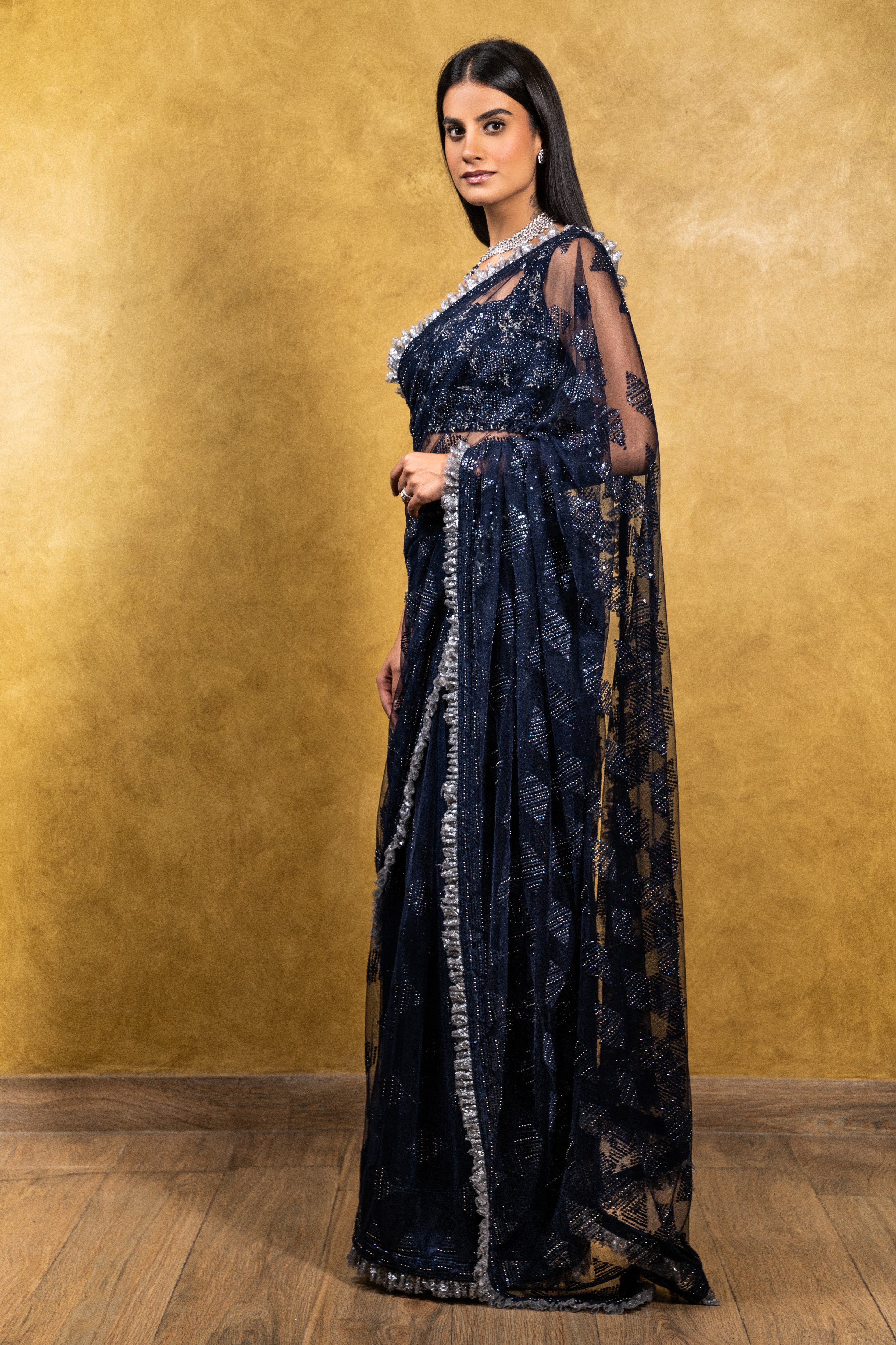 Navy Tulle Saree