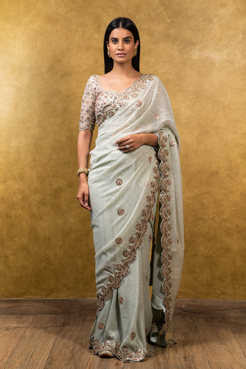 Sea Foam Green Georgette Saree