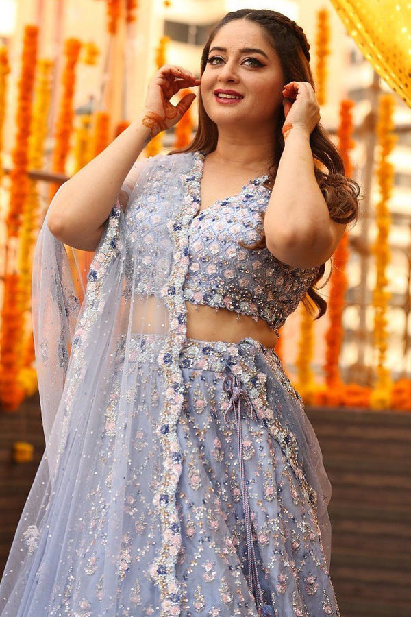 Mahhi Vij in Blue Ombré Organza Lehenga Set