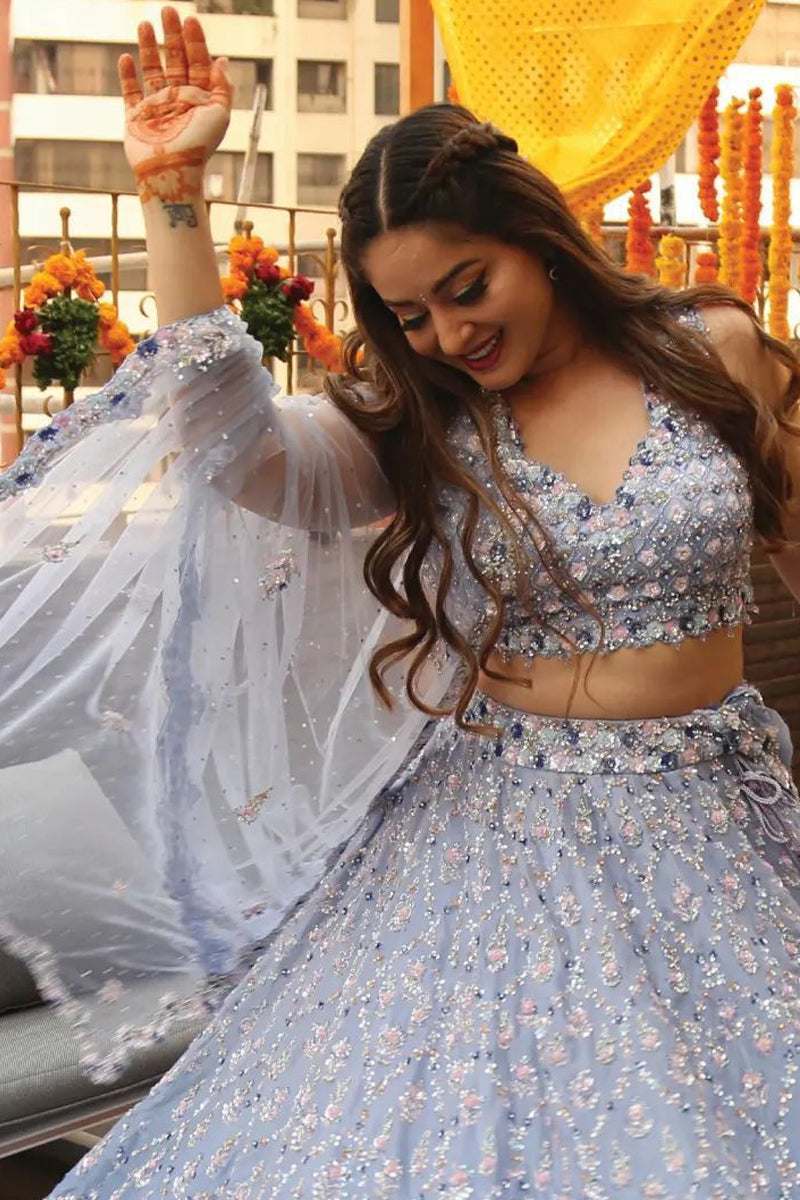 Mahhi Vij in Blue Ombré Organza Lehenga Set