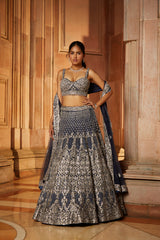 Midnight Blue Tulle Lehenga Choli Set