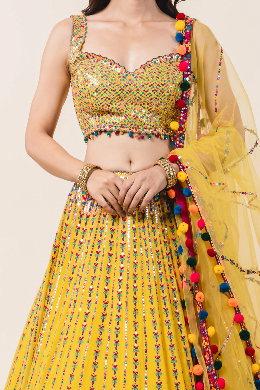Yellow Georgette Lehenga Choli Set
