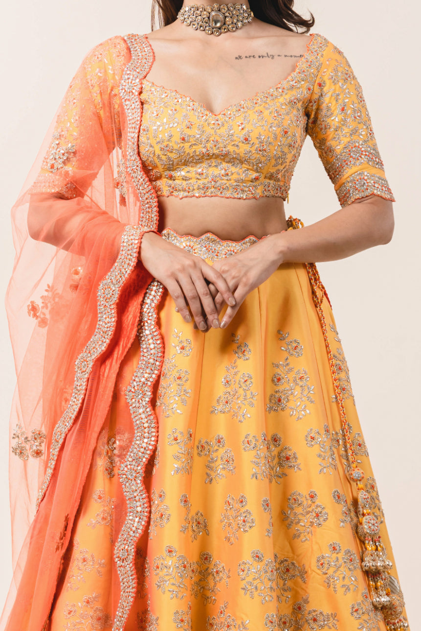 Mango Yellow Taffeta Lehenga Choli Set