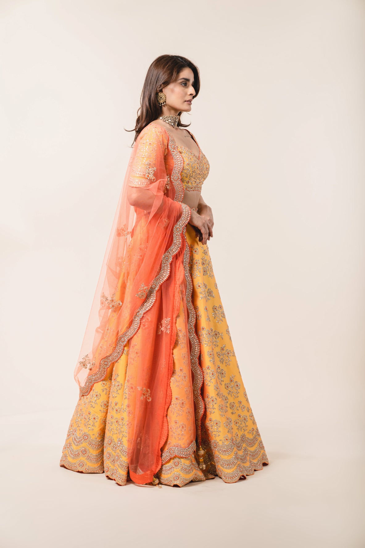 Mango Yellow Taffeta Lehenga Choli Set