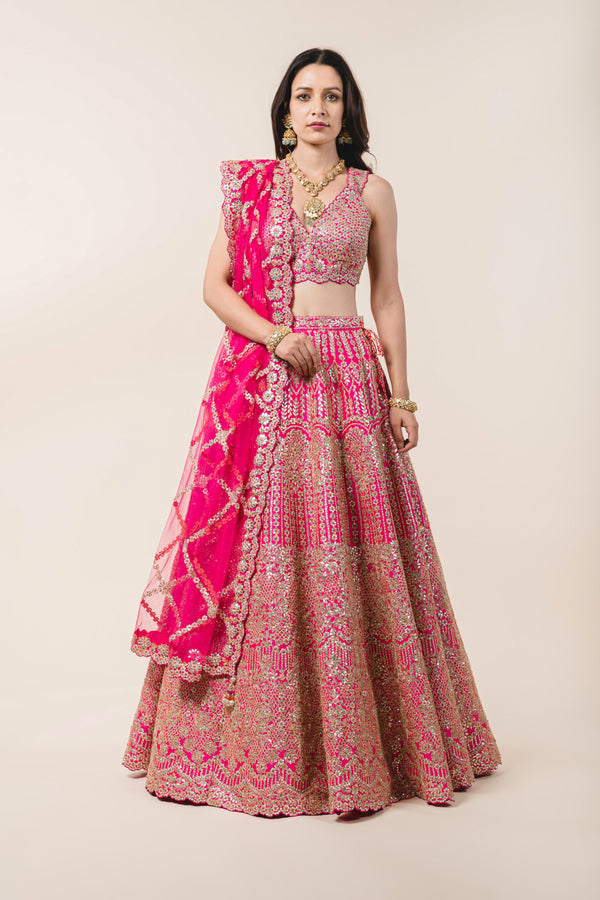 Fuchsia Pink Taffeta Lehenga Choli Set