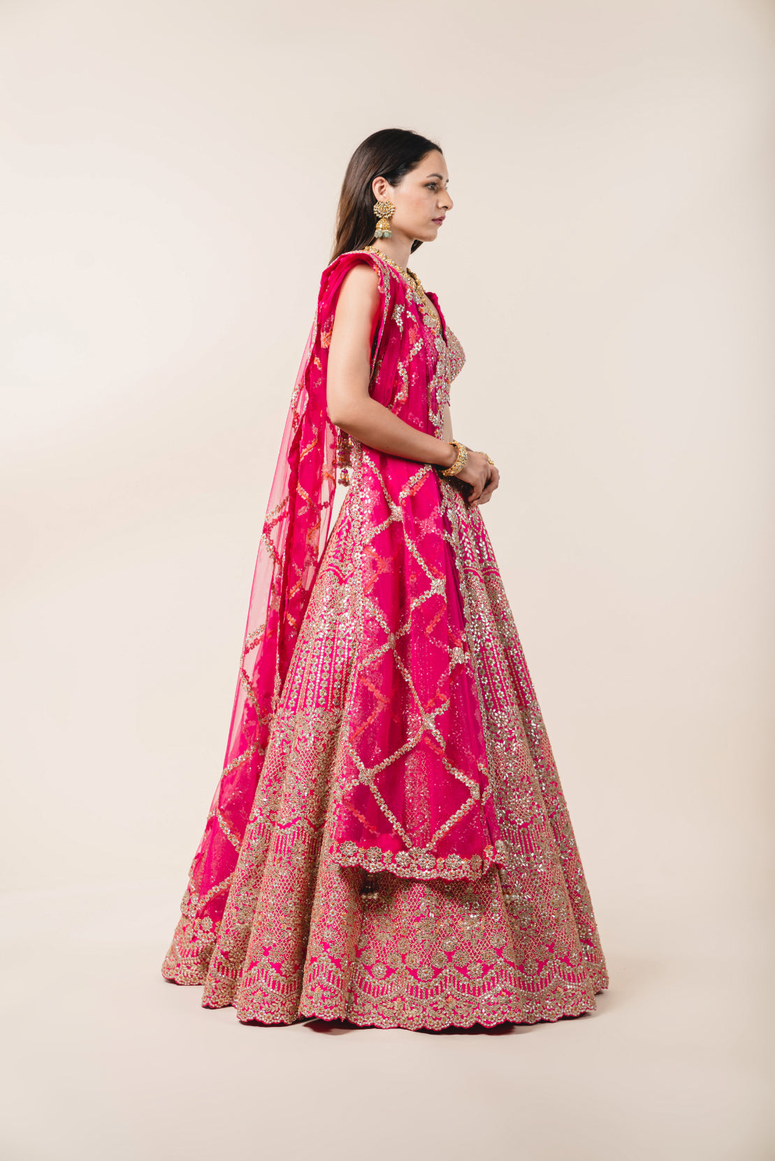 Fuchsia Pink Taffeta Lehenga Choli Set