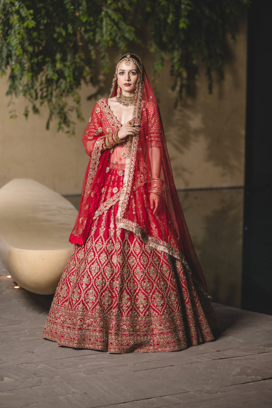 SCARLET SILK LEHENGA CHOLI SET